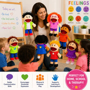Fun Express Hand Puppets for Kids, 8 Multicultural, 14 Inch | Plush with Movable Mouths, Speech Therapy, Social Emotional Learning, Dramatic Play
