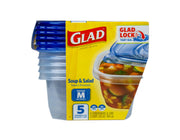 Glad GladWare Medium Rectangle Food Storage Containers, 24 Oz, 5 Count | Airtight, leak-resistant containers for soups, salads, and meal prep, microwave, dishwasher, and freezer safe