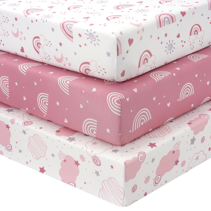 Baby Crib Sheets Girl, 3 Pack Toddler Bed Sheets Fitted 52”x28”