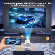 Mini Projector with WiFi and Bluetooth, Portable Projector Support 5w Soundbase Speaker, 170 ANSI, Auto Vertical Keystone, 180° Rotation Smart Projector Proyector for Home Bedroom Outdoor, HY300 Ultra