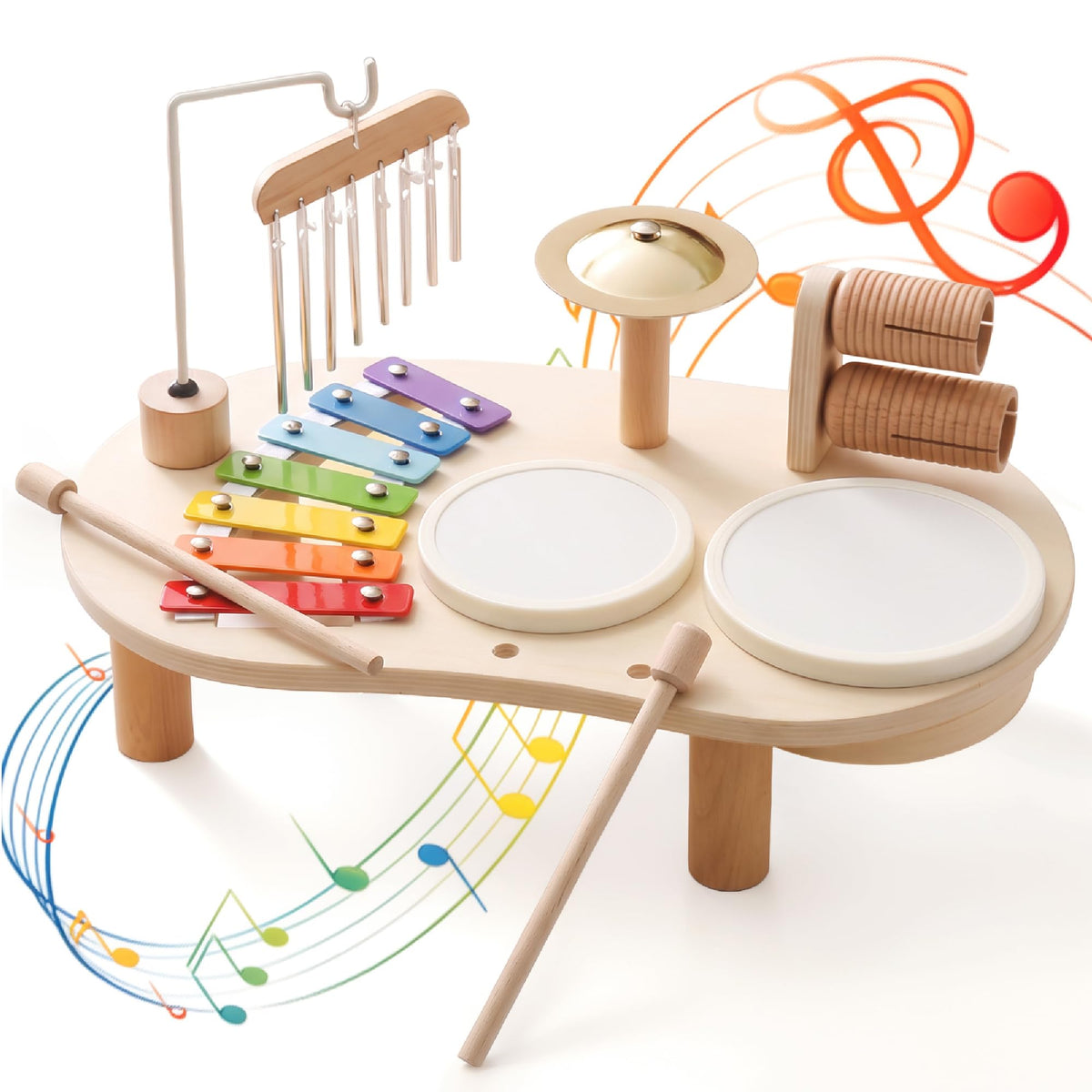 Wooden Drum Set for Toddlers 1-3, Montessori Musical Toy for Kids | First Birthday Gift for Boys & Girls, Encourages Engagement & Open-Ended Play, Screen-Free Fun