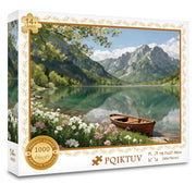 PQIKTUV Spring Mountain Lake Puzzles for Adults 1000 Pieces | Wooden Boat Landscape Jigsaw Puzzle, Nature Scenery 1000 Pieces Puzzles for Adults, Wall Decor, 27.56x19.7 Inch