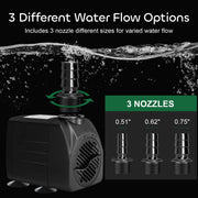 GROWNEER 550GPH Submersible Pump 30W Fountain Aquarium Water Pump | 2000L/H, with 7.2ft High Lift, 3 Nozzles for Fish Tank, Pond, Hydroponics, Statuary, Pool, Water feature, 5.9ft Power Cord