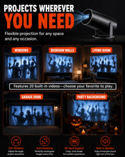 Scary Decorations Halloween Window Projector，black：With Effect fabric | Built-In Horror Videos, Scenes with Easy Setup, Wifi Streaming, Bluetooth Speaker, 210° Rotation & Auto Keystone Correction