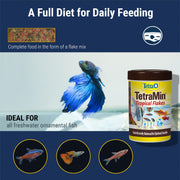 TetraMin Tropical Flakes Fish Food, 7.06 oz | Complete Daily Diet For Top-And-Mid Feeding Tropical Fish, Protein For Growth & Prebiotics for Digestion, Clear Water Formula
