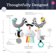 Itzy Ritzy Spiral Car Seat & Stroller Activity Toy Ages 0+ (High Contrast) | Baby Stroller & Car Seat Spiral Toy, Infant Sensory Activity Toy, Easy-Attach Hanging Toy With Textures, Sounds & Visual Play
