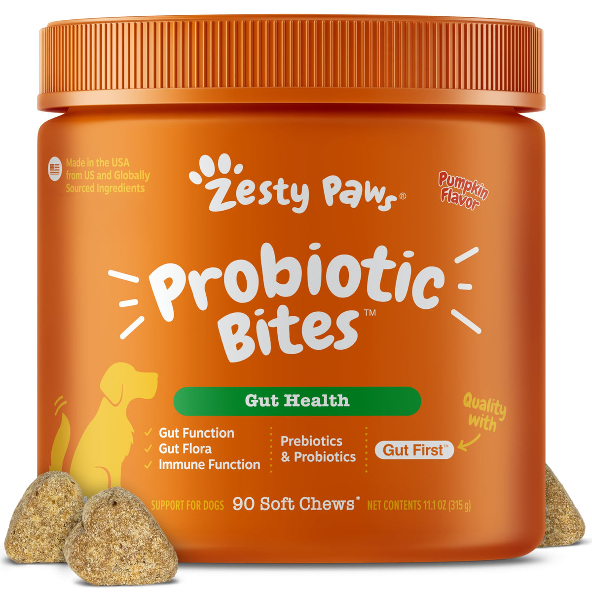 Zesty Paws Probiotics for Dogs - Gut Health Soft Chews, Pumpkin, 90 Ct | Probiotics for Dogs Soft Chews for Gut Health & Digestive Support