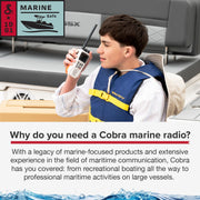 Cobra BlueBound 350 VHF Handheld Marine Radio - White, 6-Watt, Floats | Long Range, NOAA Weather Alerts, International Functionality, IPX7 Waterproof, USB-C, Submersible, LCD Screen, Belt Clip