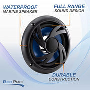 RecPro RV 6" Water Resistant Exterior Speaker (Black with Blue Accent) | Flush Mount, 35 Watts, 4 ohms, 0.6 lbs