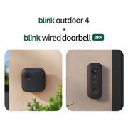 Blink Outdoor 4 and Wired Doorbell 2K+ (newest model) — Two-year battery 1080p camera and 2K hardwired doorbell. Sync Module Core included — 1 Camera + Doorbell (Black)