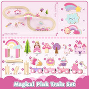Lehoo Castle Wooden Train Set for Girls, Pink Unicorn Train Set | Princess and Castle Pieces for Imaginative Play, Compatible with Most Wooden Train Tracks, Birthday Gift for Girls