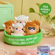 Emotional Support Highland Cows, Cuddly Stuffed Animals by Relatable | Plushies and Cute Stuff, Halloween Toys & Gifts for All Ages, Includes 5 Toys with Carrying Basket