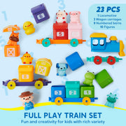 Play-Act Learning Toys for 1 2 3 Years Old, Counting, Matching & Sorting Montessori Learning Farm Train Including 9 Farm Animals, Birthday Gift for Baby Boys Girls
