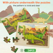 SYNARRY Large Dinosaur Wooden Puzzles for Kids Ages 4-6, 4-in-1 Gift Set | Dinosaur Puzzles for Kids Ages 3-5, Birthday Gifts for Boys & Girls, Educational Dinosaur Toys, Screen-Free Play