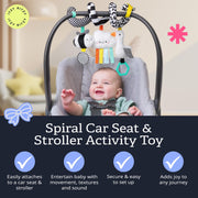 Itzy Ritzy Spiral Car Seat & Stroller Activity Toy Ages 0+ (High Contrast) | Baby Stroller & Car Seat Spiral Toy, Infant Sensory Activity Toy, Easy-Attach Hanging Toy With Textures, Sounds & Visual Play