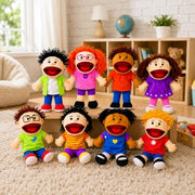 Fun Express Hand Puppets for Kids, 8 Multicultural, 14 Inch | Plush with Movable Mouths, Speech Therapy, Social Emotional Learning, Dramatic Play