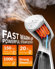 OGHom Portable Travel Handheld Steamer for Clothes, Garment Wrinkle Remover | White, 1000W Strong Penetrating Fabric Steamer, 150ML Water Tank, for Home, Office, Travel (ONLY FOR 120V)