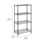 Amazon Basics 4-Shelf Steel Wire Storage Shelves for Garage, Adjustable Metal Shelving Unit, 200 lbs Per Shelf, 23.2" W x 48" H x 13.4" D, Black