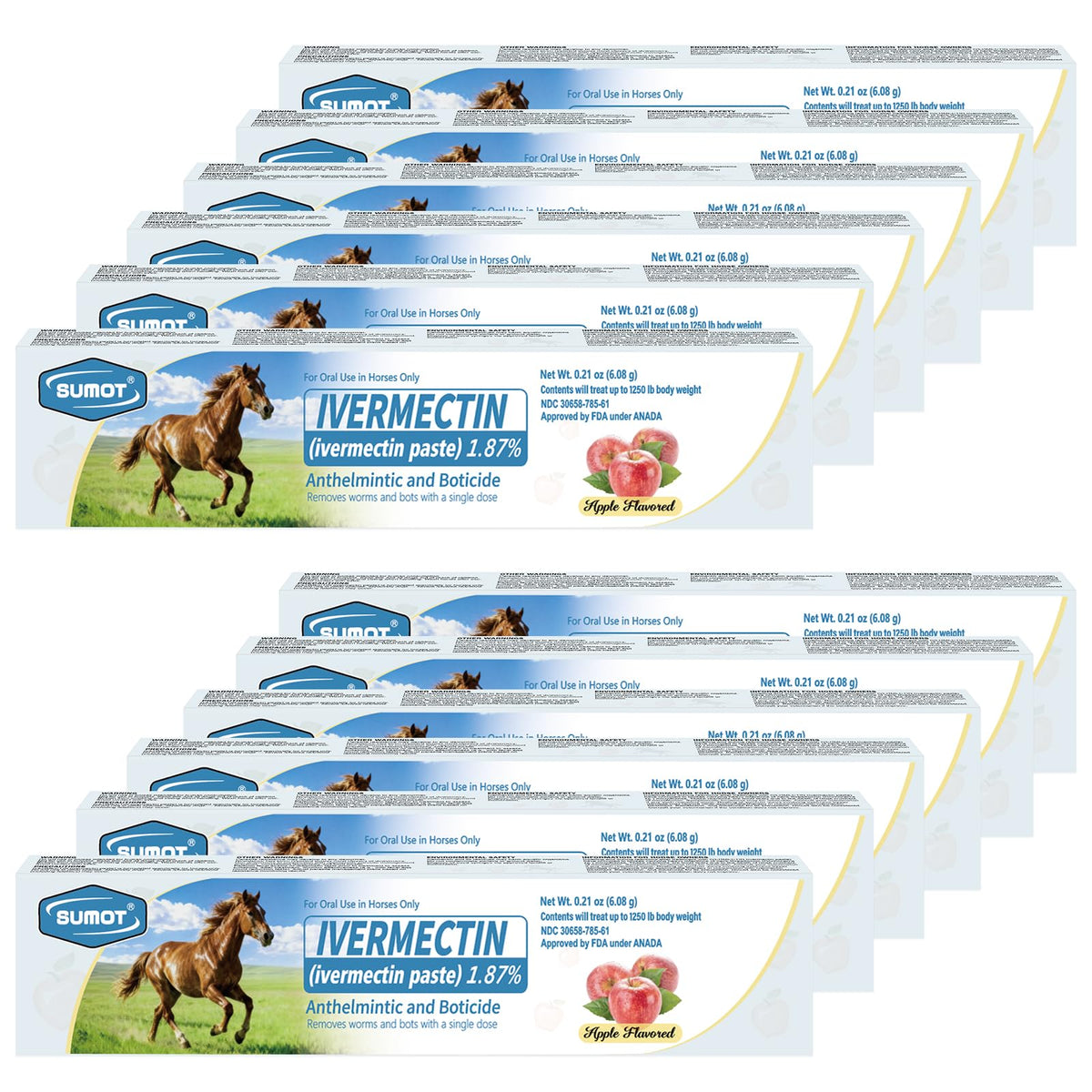 12 Pack Ivermectin Horse Paste 1.87% – Apple Flavored Oral Dewormer for Horses