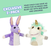 Bluey Unicorse & Bob Bilby Hand Puppet Plush Toys, 8-9”, 2-Pack | Soft deluxe fabric, embroidered details, perfect for toddler hands, imaginative play, Bluey toddler toys, Amazon exclusive