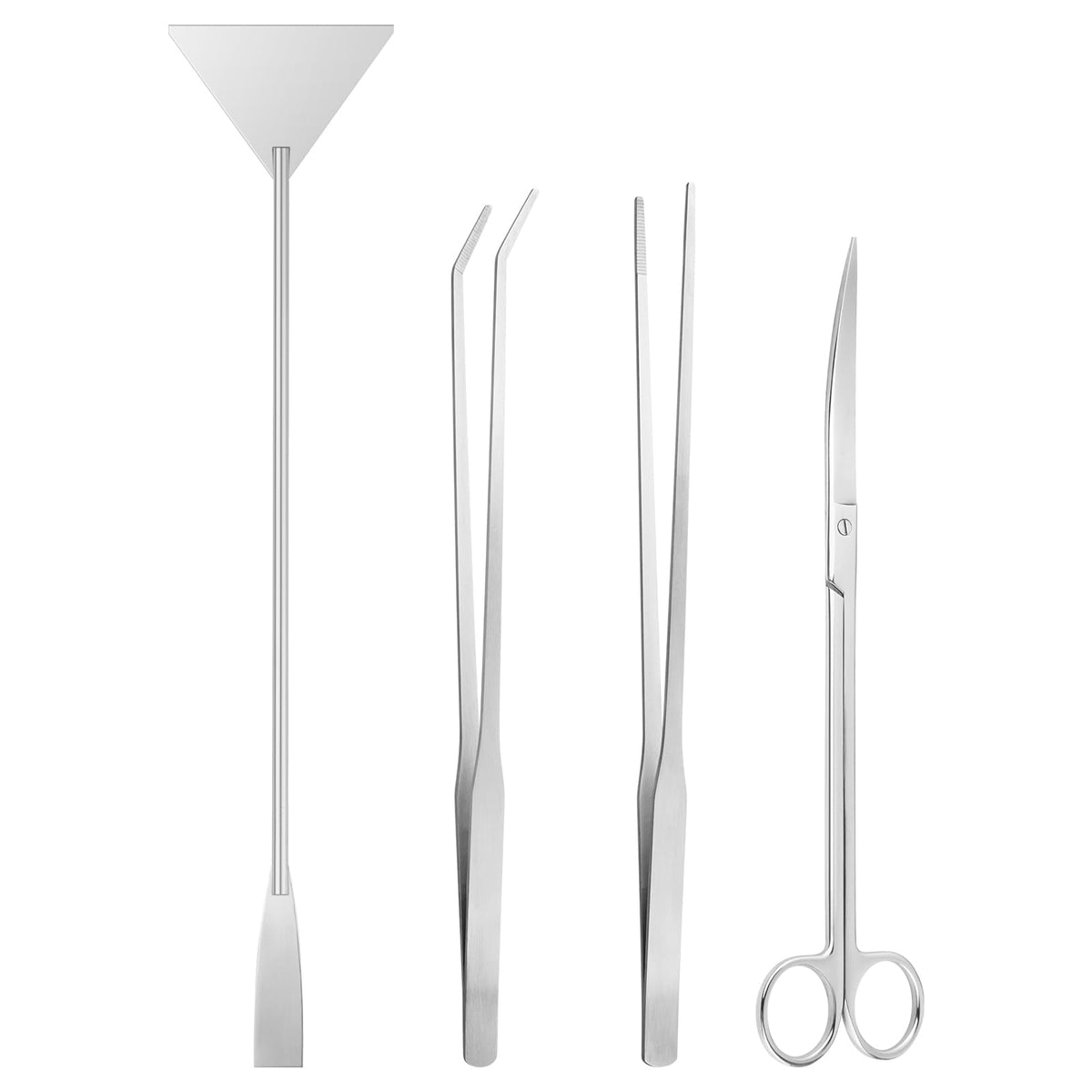 Ohtomber 4PCS Aquascape Tool Aquarium Kit with Tweezers Scissors Scraper | Rustproof Stianless Steel, Long Handle, For Trimming Scraping Reptile Feeding, Fit Aquariums Terrariums, Tank Maintenance Set