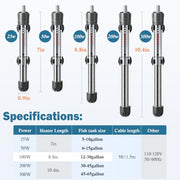 HITOP 50W Adjustable Aquarium Heater, Submersible Fish Tank Heater Thermostat with Suction Cups for 6-15Gal