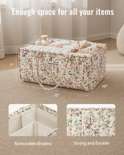 Blissful Diary Floral Diaper Caddy Organizer Storage Basket, Pastoral Daisy | Portable Storage Basket with Removable Dividers, Gift for Baby Shower, Newborn Boy & Girl Essentials, Baby Registry Must Have
