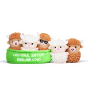 Emotional Support Highland Cows, Cuddly Stuffed Animals by Relatable | Plushies and Cute Stuff, Halloween Toys & Gifts for All Ages, Includes 5 Toys with Carrying Basket