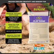 Sun Joe Silica Play Sand for Sandbox, Sensory Table & Gardens, Ultra Fine, 50 Lb Bag - Indoor & Outdoor Craft Accessory for Molding, Digging & Sculpting, PLYSAND50
