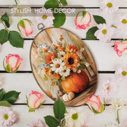 Fewgb Fall Pumpkin Autumn Floral Pictures Oval Wall Art Decor Framed 9x12