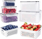 5 PCS Large Fruit storage Containers for Fridge ,Food Storage Containers | with Removable Colander Leakproof Dishwasher & Microwave safe Produce Containers Keep Fruits Vegetables Berry Fresh longer