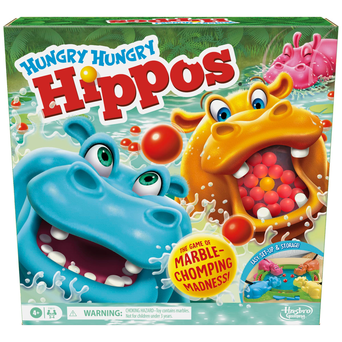 Hasbro Gaming Hungry Hungry Hippos Game for Preschoolers | Instant Marble Relaunch, Easy Set-Up & Storage| Ages 4 and Up | 2 to 4 Players | Kids Games