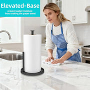 Paper Towel Holder Countertop, Standing Paper Roll Holder with Anti Slip Weighted Base, Stainless Steel Freestanding Paper Towel Holder for Kitchen, Black