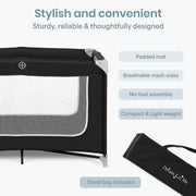 Dream On Me Zodiak Portable Playard, Compact for Travel, Carry Bag, Black | Removable Mattress Pad, Mesh Sides, Quick Fold, 30 Lb Limit - ASTM Tested for Infants & Toddlers, Indoor & Outdoor Use