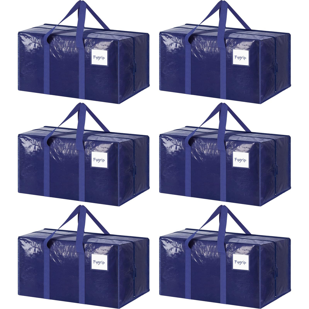 6 Pack Extra Heavy Duty Large Moving Bags with Strong Zipper, Dark Blue | Comfortable Handles, Sturdy & Durable Clothes Storage Bags Totes Bins, Blue Packing Moving Boxes for College Supplies
