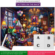 Chalzidar Halloween Ghosts Jigsaw Puzzles for Adults 1000 Pieces | Halloween Puzzle 1:1 HD Reference Poster，ABCD Letter Markings on Back,Matte Oil,High Bite Force
