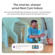 Google Nest Cam Indoor (Wired, 3rd Gen) - Security Camera - 2025 - Snow | 2K video, motion detection, color night vision, 2-way audio, works with Google Home and Gemini, intelligent alerts