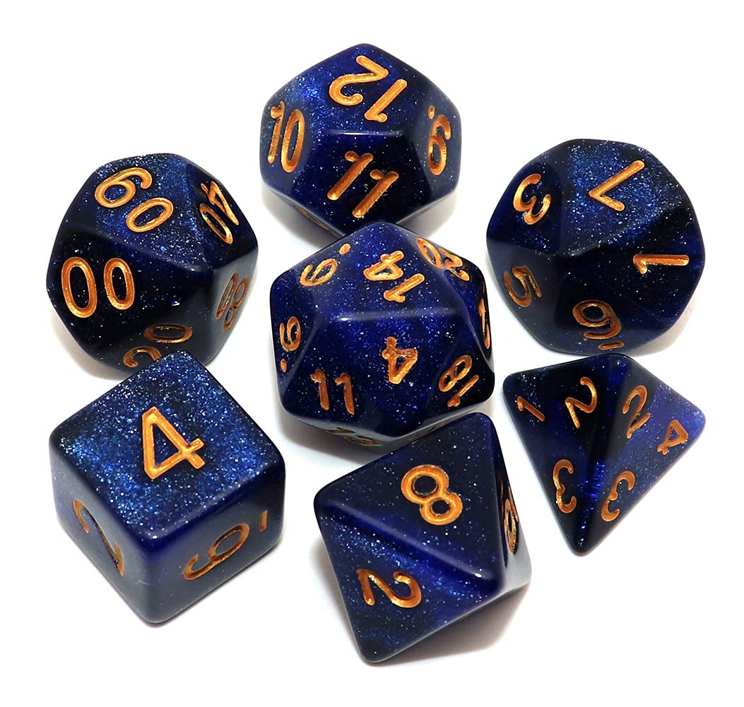DND Dice Set Dark Blue Mix Black Nebula Dice for Dungeon and Dragons D&D RPG Role Playing Games 7Pcs Polyhedral Dice with Dice Bag
