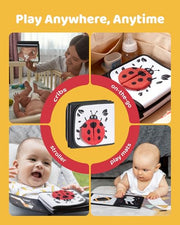 Infinno High Contrast Baby Book, Black and White, Tummy Time Mirror Toy | Newborn visual stimulation 0-6 months, Montessori sensory play, soft crinkle pages, folds flat,stands on a baby gym mat
