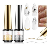 modelones Chrome Liner Gel Nail Polish Gold Silver Built-in Fine Brush | Metallic Nail Art Gel French Tip Mirror Effect No Powder Needed Paint Draw Swirl Design Long Lasting DIY U V Manicure Stuff