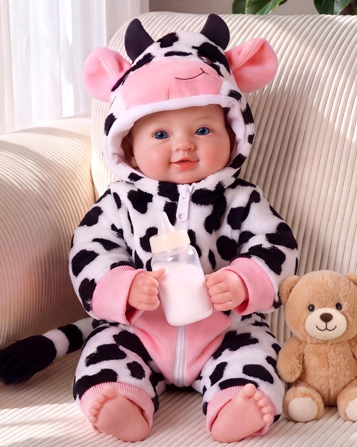 BABESIDE Baby Dolls, 17inch Large Realistic Soft Baby Doll with Cow Outfit | Real Life Baby Dolls with Accessories Gifts for 3+ 4 5 6 7 8 9 Years Girl Birthday, Pretend Play, Christmas and Collection