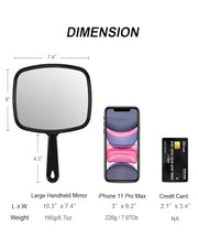 Gladmart 10.3" L x 7.4" W Hand Mirror for Home and Barber, Black | Hand Mirrors with Handle, Barber Accessories, Hair Salon Supplies, Distortion-Free Glass, Makeup Mirror for Women Men