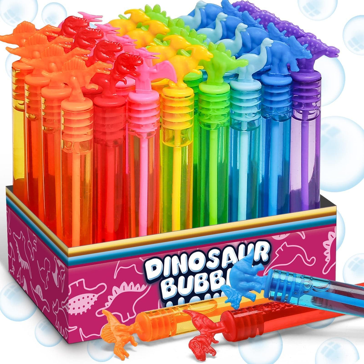 32 Pack Bubble for Kids Party Favors, 8 Style Dinosaur Mini Bubble Wands | Bulk Toys with Gift Box for Carnival Prizes Goodie Bag Stuffers Supplies, Birthday Bath Time Bubbles Blower Toy for Girl Boy