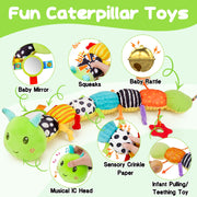 Baby Toys 0-6 Months Musical Stuffed Caterpillar Newborn Tummy Time Toys | Sensory Toys with Mirror Crinkle Rattle for Infants 0-3 3-6 2 3 4 5 6-12 Months Old Babies Boy Girl Shower Gifts Essentials
