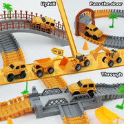 TGJH Construction Race Car Track Set for Kids - Flexible Engineering Toys with 2 Electric Cars, Birthday Gift for 3 4 5 6 7 Year Old Boys, DIY Road Games Playset with 220+ PCS
