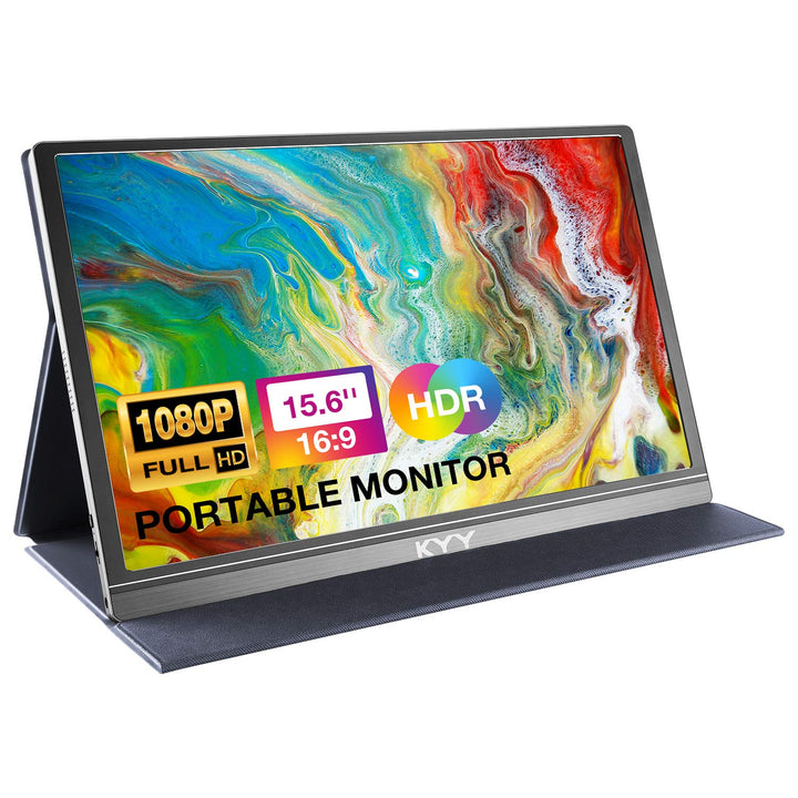 KYY Portable Monitor 15.6" 1080P Computer Monitor Screen Extender w/Cover | Portable Monitor for Laptop 1080P FHD IPS with USB-C and HDMI, Laptop Screen Extender for Travel HDR Gaming Monitor w/Speaker
