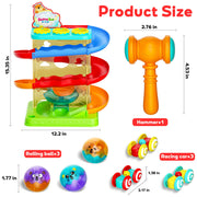 2-in-1 Ball Drop & Car Ramp Race Track Montessori Toy for Toddlers Ages 1-5 | Hammer Rolling Ball, Launch and Race Car-Cause and Effect Sensory STEM Learning Toys for 1-5 Year Old Boys & Girls