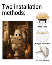 Funny Ghost Halloween Bathroom Wall Art Gothic Canvas Print Poster Framed | Ghost Toilet Poster Picture Halloween Bathroom Wall Decor for Home Restroom 8x10 Inch Framed