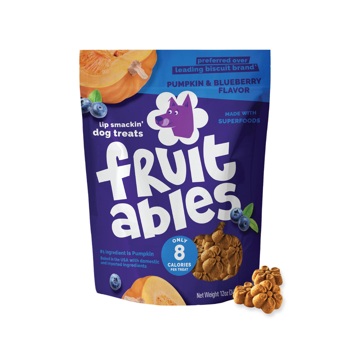 Fruitables Baked Dog Treats, Low Calorie Treats, Pumpkin & Blueberry, 12oz