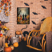 ILLBDR Halloween Three Witches Canvas Wall Art Poster 12x16 inch | Dark Academia Halloween Decor, Three Witch Silhouette Print, Gothic Artwork Fall Gift for Bedroom or Bathroom